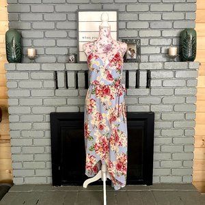 Scobe sz:M Floral Baby Blue Faux Wrap Dress